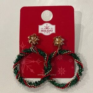 Holiday Time Gold and Green Wreath Earrings